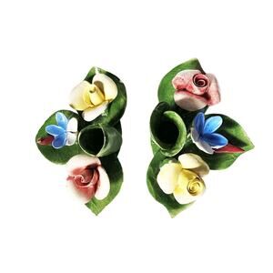 Pair of Capodimonte China Pottery Floral Candle Holders